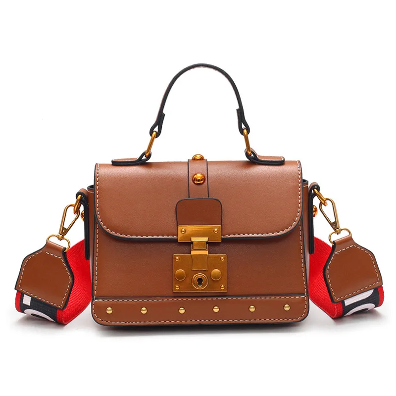 Women Vintage Leather Handbag Small Rivets Flap Shoulder Bag Colorful Wide Strap Crossbody Bag for Girls Green Brown Black Purse  (4)