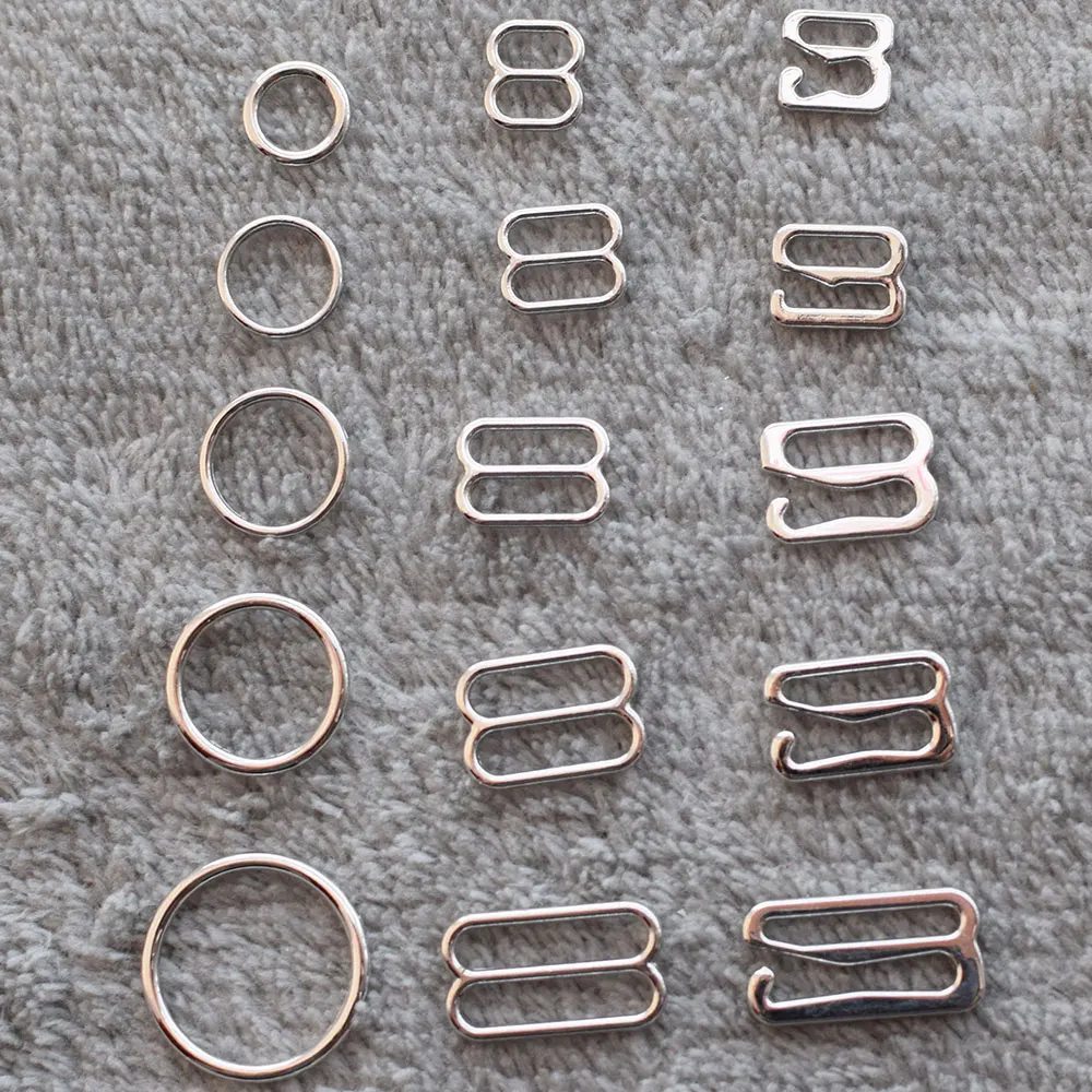 Buckes Wholesale 100pcs//lot Silver//Gold//Rose Gold Metal Bra Strap Rings Sliders and Hooks Bra Making Materials 6mm//8mm//10mm//12mm//15mm Size: 10mm, Color: Silver
