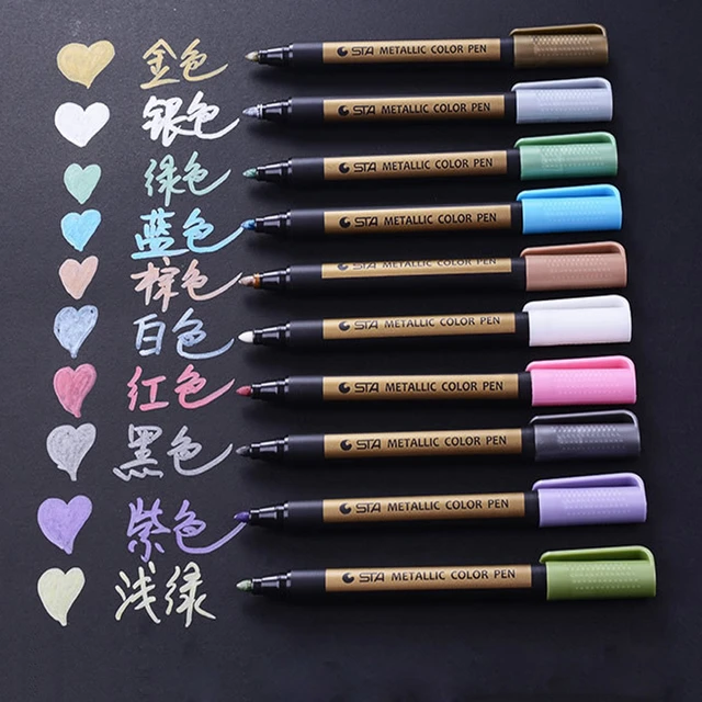 STA 10 Colors Metallic Art Marker Pen DIY Graffiti Scrapbooking Crafts  Waterproof Oil Paint Pen For Stationery School Supplies