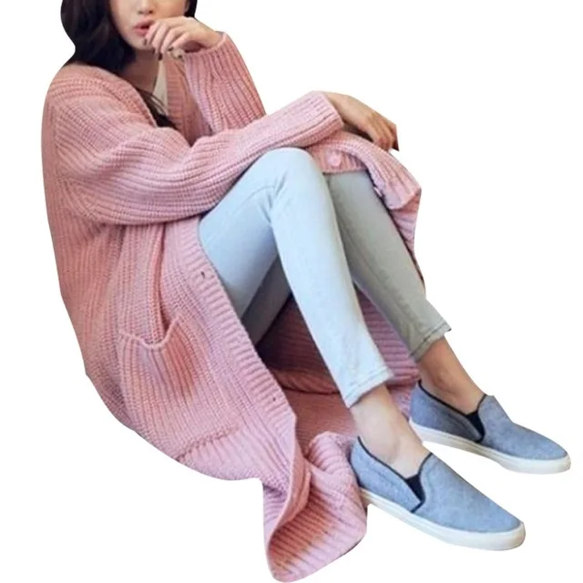

2019 new fashion Autumn and Winter Korean Women Loose Sweater elegant long sleeve Knee Length Cardigan Tops Sweater