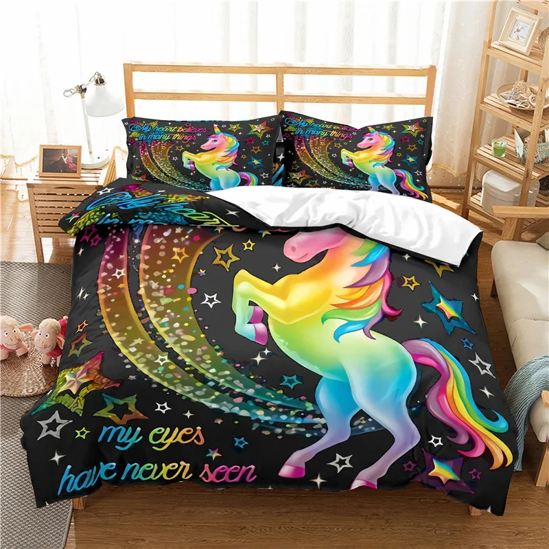 

Unicorn Bedding Set Star Cartoon Duvet Cover Pillow Cases kids bed set Single double Twin Full Queen King Size Quilt Cover
