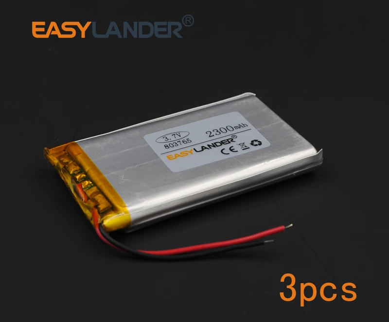 

3pcs/Lot 3.7V 2300mAh 803765 Rechargeable li Polymer Li-ion Battery For bluetooth headset GPS PSP PDA MP3 MP4 speaker 083765
