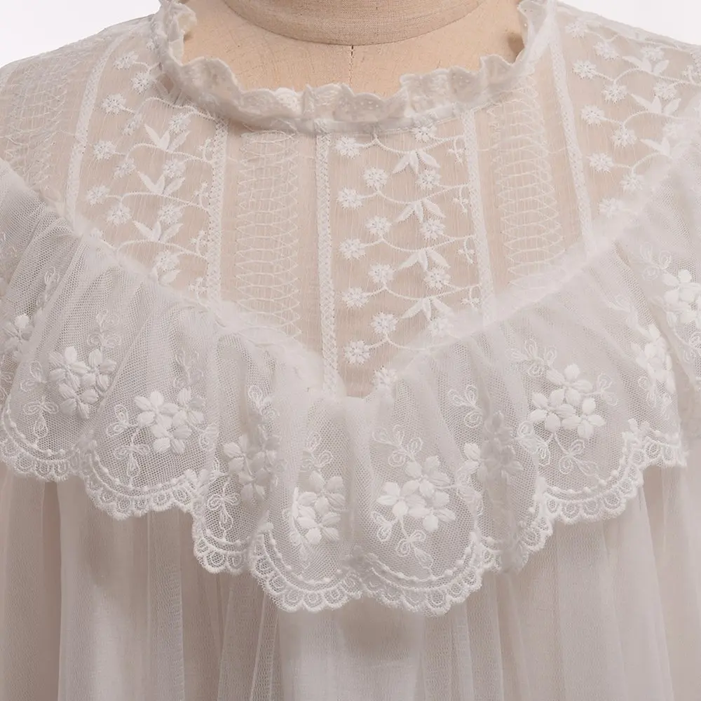 Женская белая ночная рубашка средневековая романтическая винтажная королевская Милая кружевная ночная рубашка с оборками в стиле Лолиты