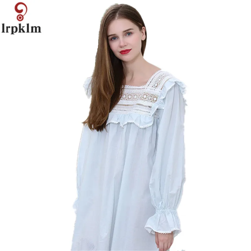 2017 New Arrival Spring And Autumn Women's Nightgown White Pink Cotton