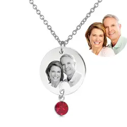 Индивидуальный камень по месяцу рождения выгравированы фото серебряное ожерелье подарок для бабушки и дедушки, на заказ гравированный из