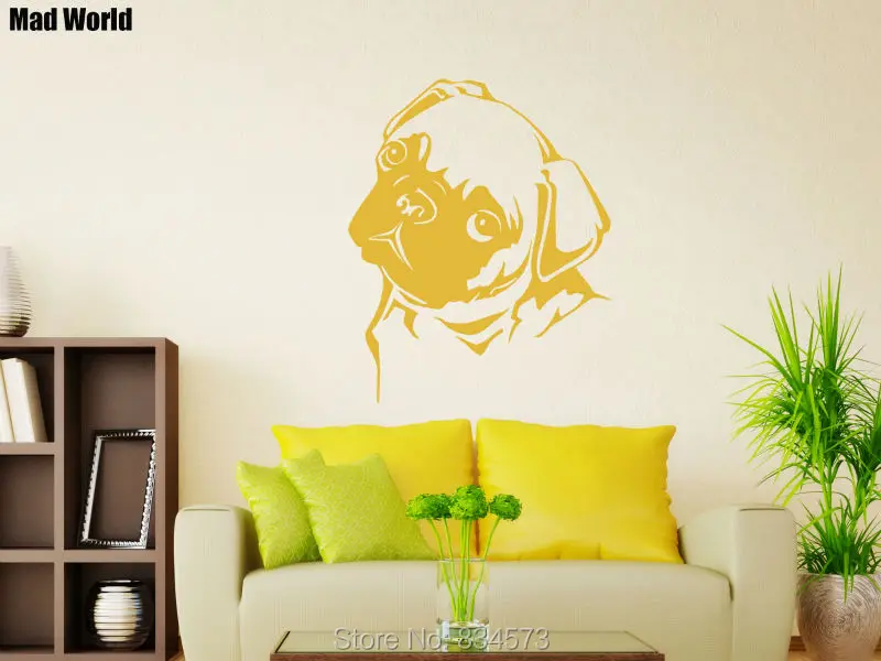 Mad World-Cute Pug Dog Animals Silhouette Wall Art Stickers Decal Home DIY Decoration Removable Room Decor | Дом и сад