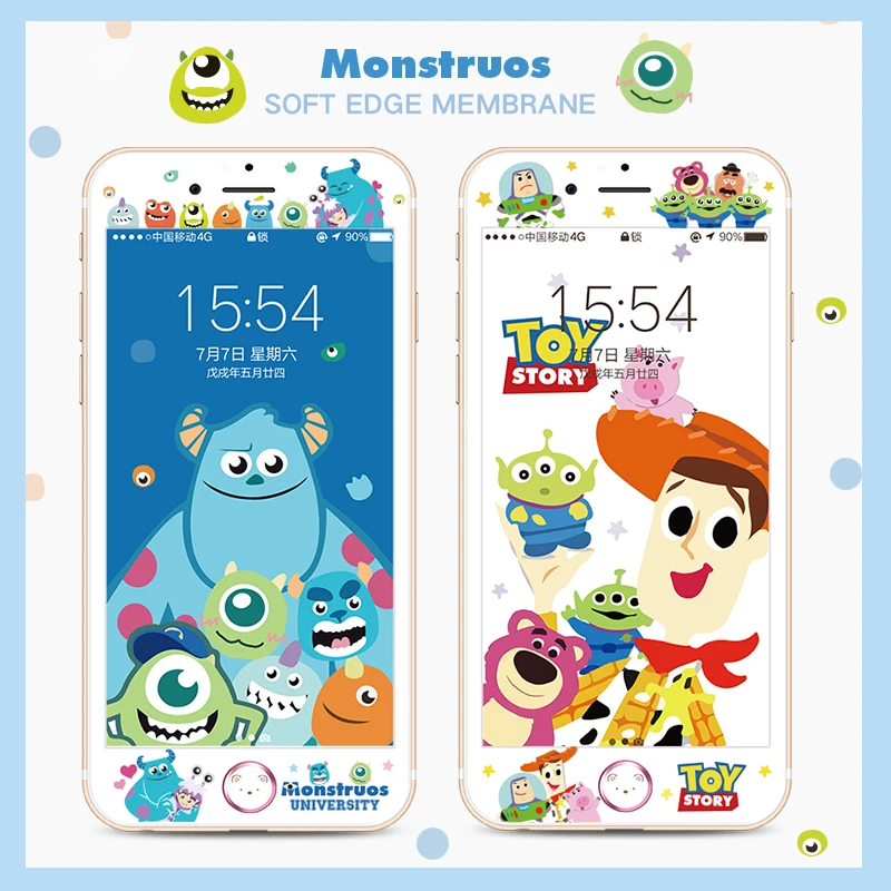 

Toy story front film for iPhone 7/8plus cartoon soft edge tempered glass screen protector for iPhone 6 6s plus +button sticker