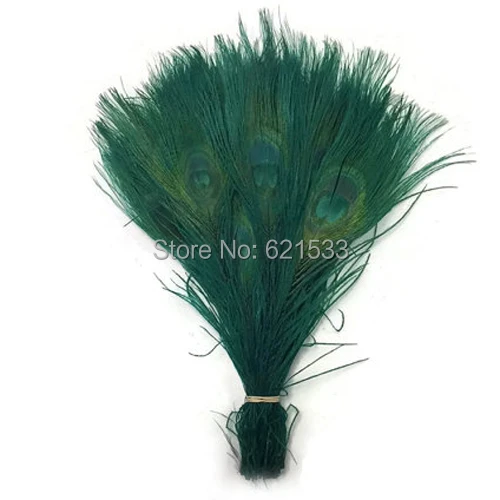 

Peacock Tails,100pcs/lot - HUNTER GREEN Bleached and Dyed Tails Peacock Feathers 25-30cm long