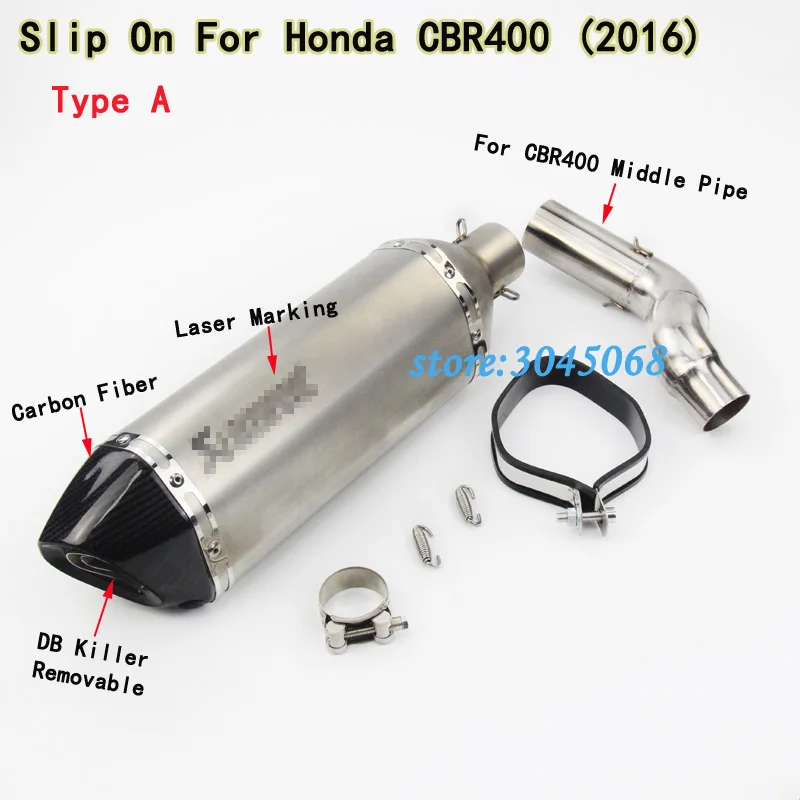 

CBR400 Motorcycle Full System Exhaust Middle Link Pipe Escape Motobike Carbon Fiber Muffler With Sticker For HONDA CBR400 20016