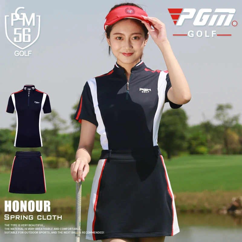 

Pgm Women Breathable Skirt Set Ladies Short-Sleeved T-Shirt A-lined Skirt Slimming Fitness Golf Badmintion Clothes D0758