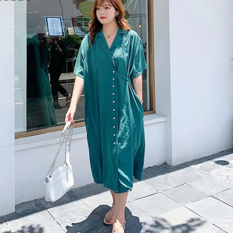 

TVVOVVIN Simple Temperament Slim Black Green Dress Pleated Korean Fashion V Neck Short Sleeve Match All Midi Dress Summer C154