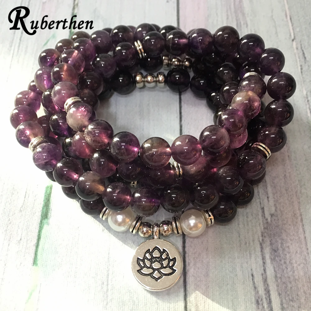 

Ruberthen 2019 New Design Yogi Bracelet A methyst 108 Mala Bracelet High Quality Lotus Yoga Balance Bracelet