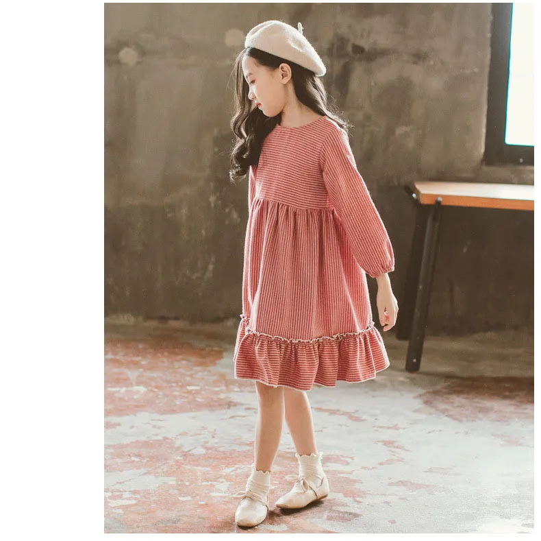 new 2018 ruffles children autumn winter striped princess dresses girls cotton layered dress kids clothes teenagers dress toddler (8)