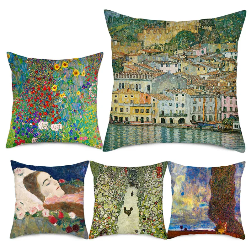 

Fuwatacchi Famous Gustav Paintings Printed Cushion Cover Oil Paintings Throw Pillow Cover Square Pillowcases for Home Sofa Decor
