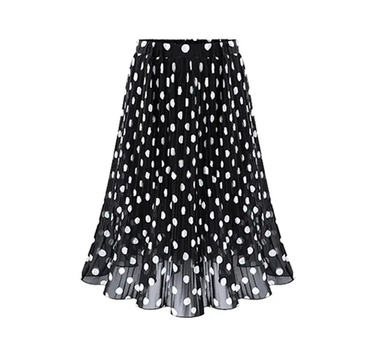 Новая женская шифоновая юбка в горошек белая черная Faldas высокая талия длинный шифон плюс размер Jupe женские плиссированные юбки в складку XL XXL XXXL