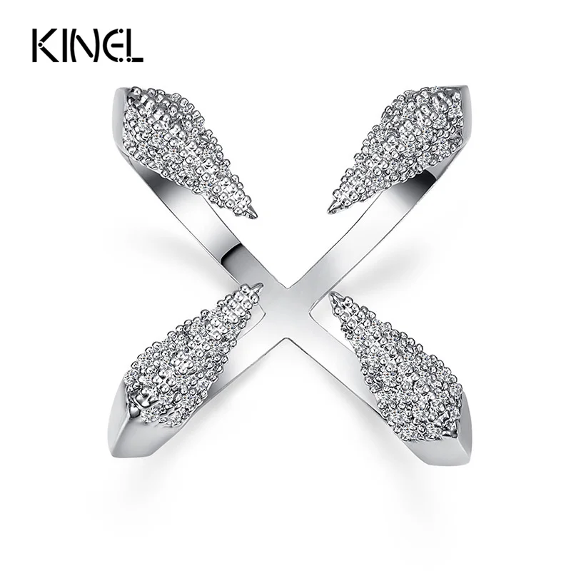 

Kinel Exaggerated Micro Inlay CZ Cross Claws Open Ring Personality Index Finger Rings For Women a*m Jewelry Love Gift
