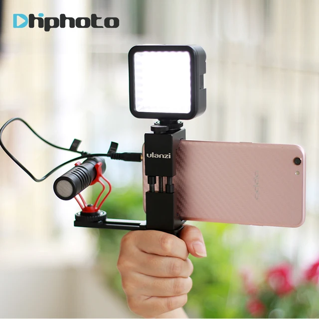Handheld Phone Vlogging Video Stabilizer Set with Boya BY MM1 Microphone/LED Video Light,Handle