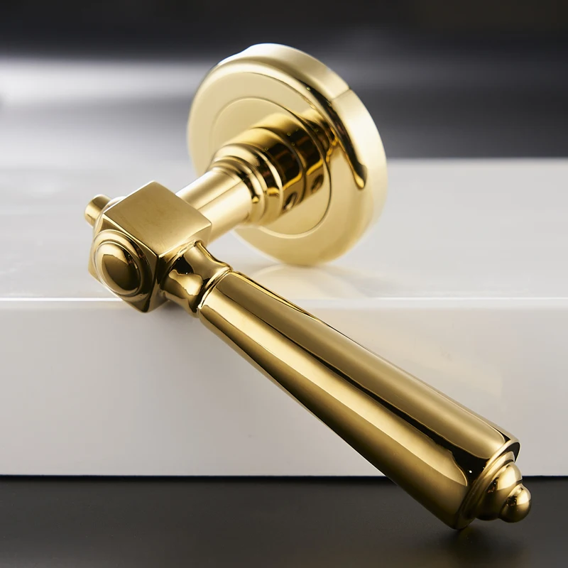  Dooroom Brass Door Lever Light Luxury European American Modern Gold Solid Wood Interior Door Lock B - 4000011459317