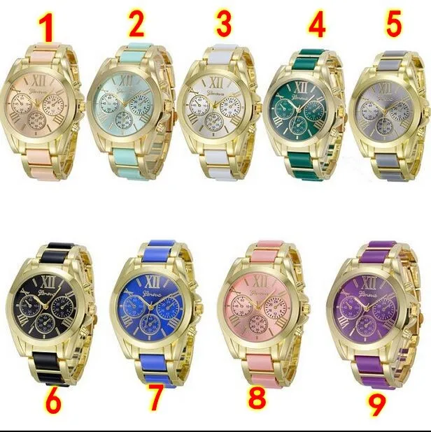 

Relogio Feminino Luxury Brand Fashion Geneva Watch Women Dress Watches Gold Full Steel Analog Quartz Men Wristwatches 100pcs/lot