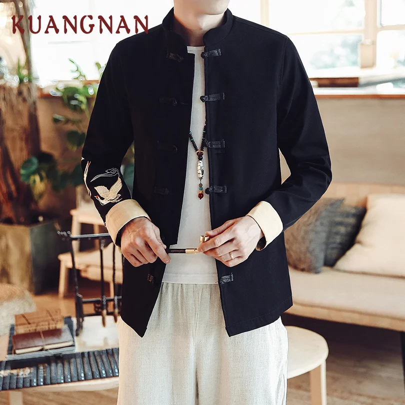KUANGNAN китайский журавль вышивка курточка бомбер пальто для мужчин Jaqueta Masculina повседневные куртки для мужчин s Casaco Masculino Veste Homme