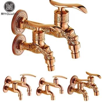 

Free Shipping Rose Golden Cold Water Tap Wall Mounted One Handle Washing Machine Faucet Artistic Balcony Water Faucet