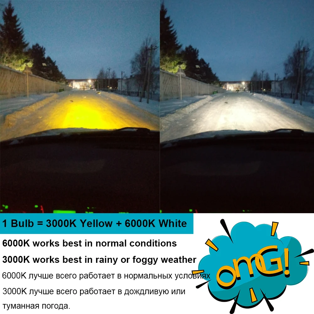 YHKOMS H4 Hi/Lo H7 H11 Автомобильные светодиодные фары 9005 9006 H1 H3 880 881 H8 H9 3000K 6000K