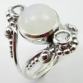 

Solid Rainbow Moonstone, Cubic Zircon Finger Ring Sz 8 Unique Designed
