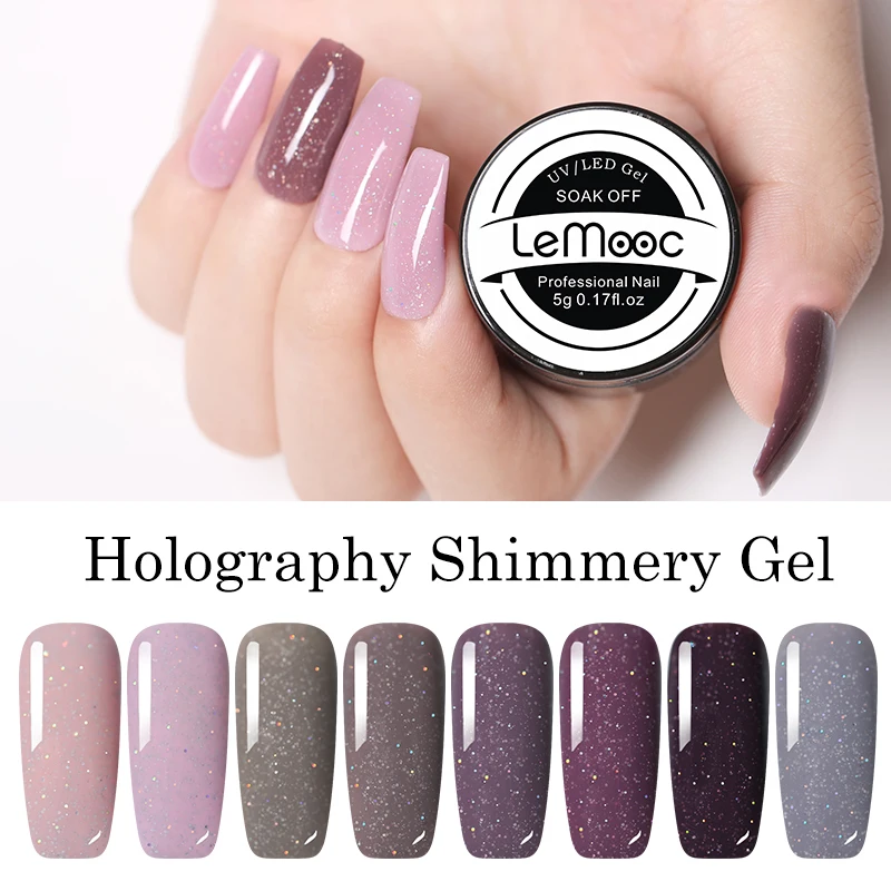 

LEMOOC 5ml Gel Nail Polish Purple Pink Silver Mixed Colors Glitter Sequins Design Long Lasting Soak Off UV Gel Nail Varnish
