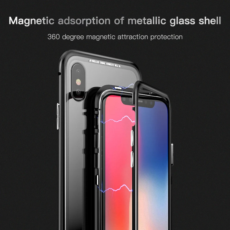 360 Полный Магнитный адсорбционный чехол для iPhone X 7 8 Plus 6 закаленное стекло задняя