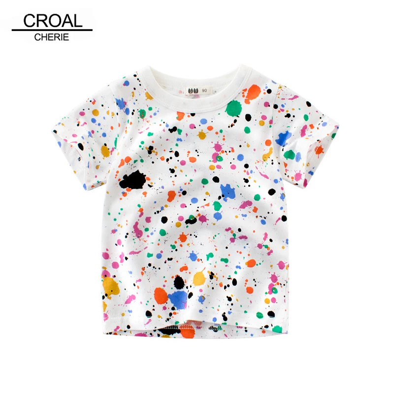 

CROAL CHERIE Dinosaur Car Children Clothing Summer Cartoon Striped T-shirt O-Neck Toddler Boys Clothes Girls Cotton Shirt