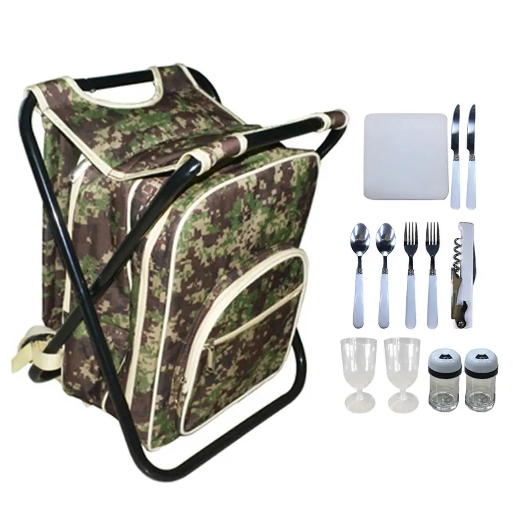 

Camouflage Picnic Backpack Oxford Cloth Double-layer Insulation Bag Take-away Ice Bag Outdoor Picnic Bag With Two-person Tablewa