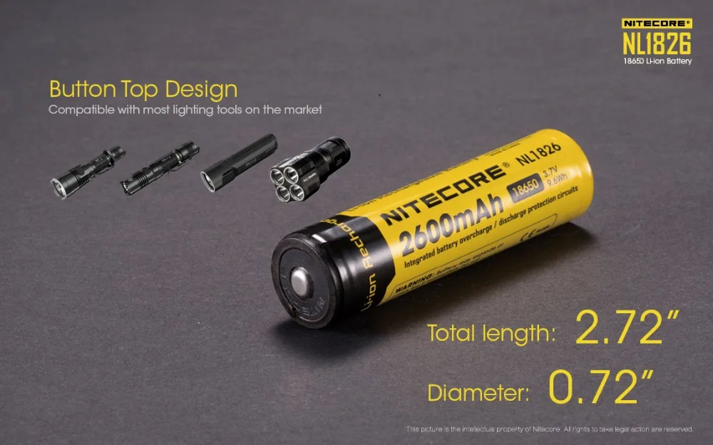 Nitecore NL1826 2600mAh 18650 3,7 V литий-ионная аккумуляторная батарея(NL186