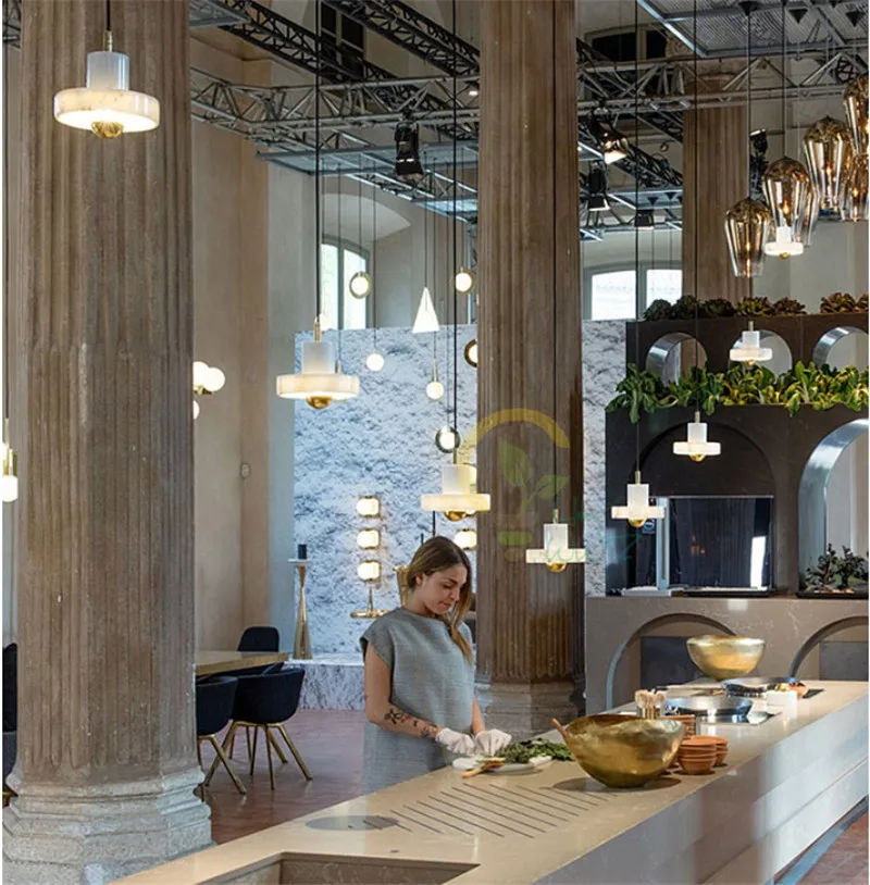 Скандинавские мраморные светодиодные подвесные светильники американский ресторан бар светодиодные подвесные лампы для спальни