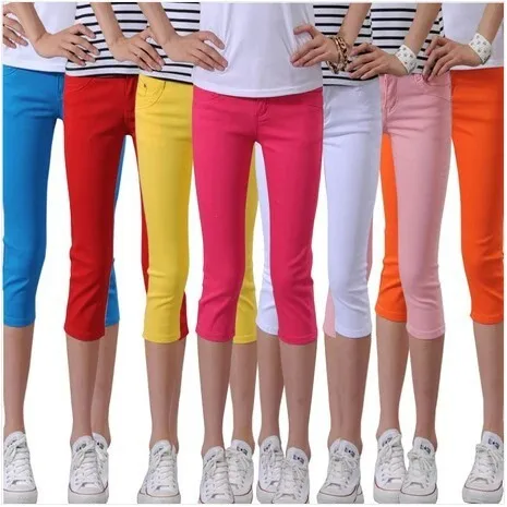 

HOT!!Cheap Women's Summer Calf-Length Pants Jeans Multicolor Skinny Denim Jeans Ladies Stretch Jeans Big Sizes 26~31