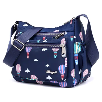 

Fashion 5 Zippers Cartoon Floral Pattern Women's Crossbody Bag Big Capacity High Quality Waterproof Light Nylon Shoulder Bag