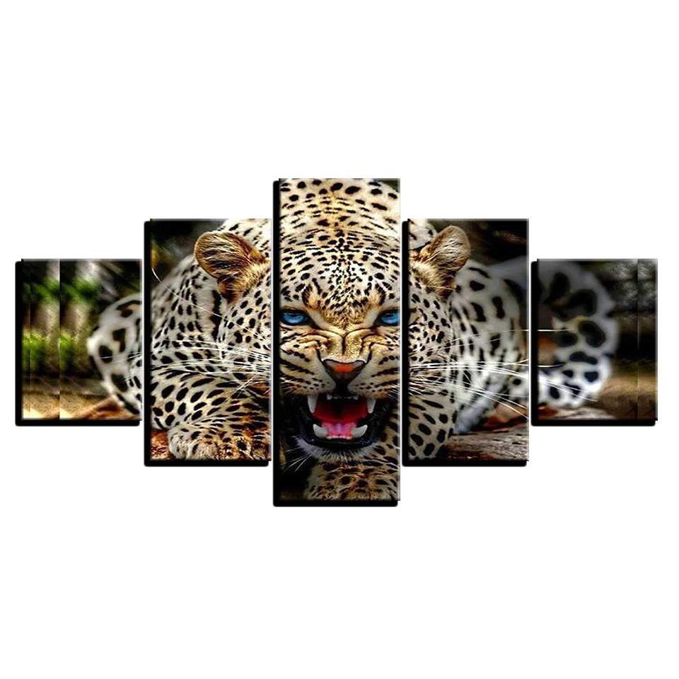 

Full Diamond 5p Picture Diamond Fierce Leopard HD Modern Embroidered Cross Rhinestone Mosaic Painting Home Decor