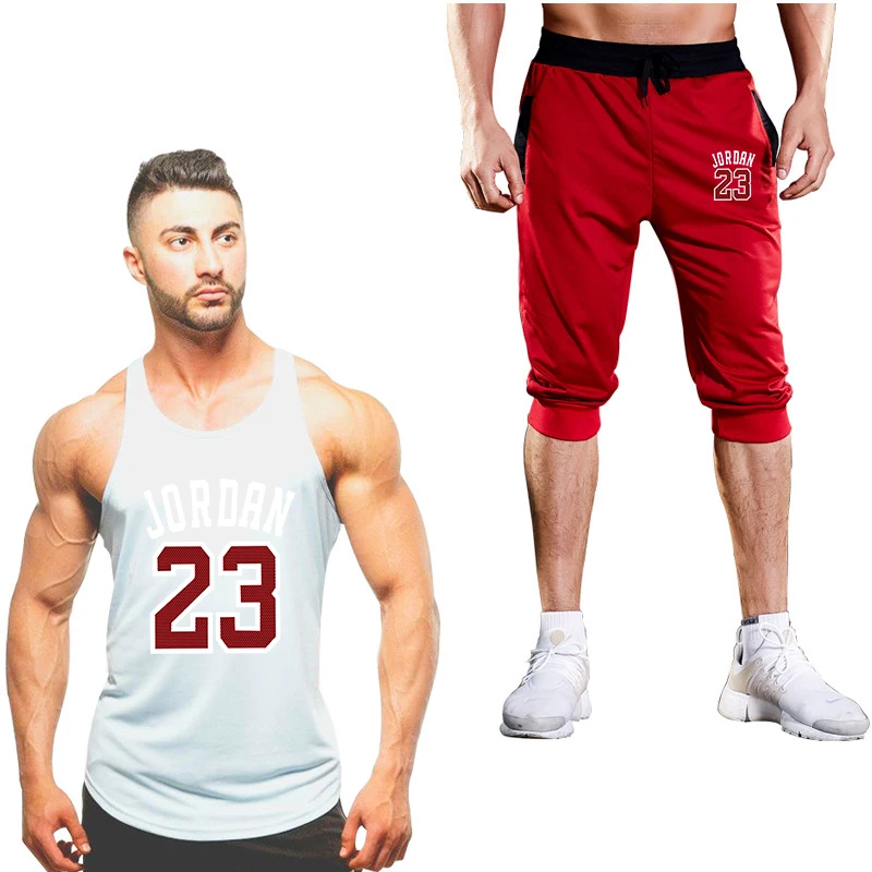 Summer Hot Sale Men's Sets tank top+short pant men Two Pieces Sets Casual Tracksuit Male2019 Casual Gyms Fitness short pant  men