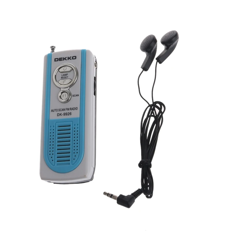 

Mini Portable Auto Scan FM Radio Receiver Clip With Flashlight Earphone DK-9926