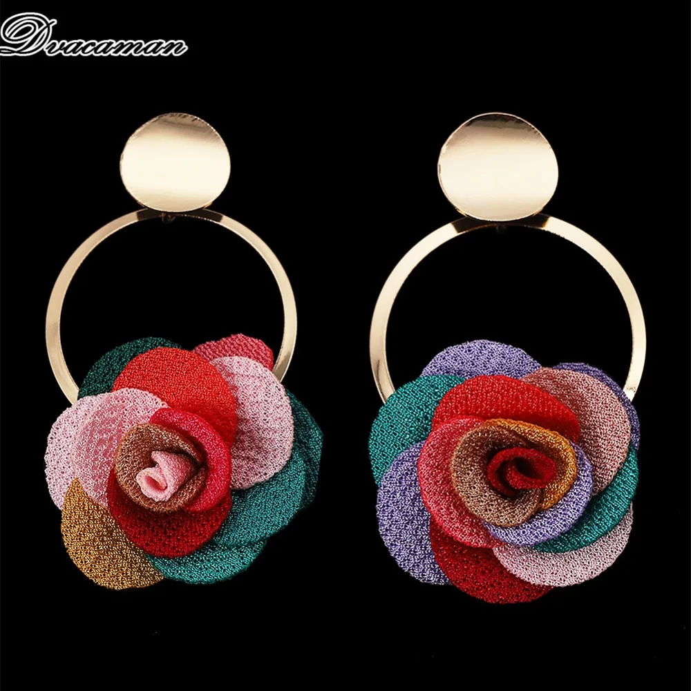 

Dvacaman Colorful Rose Flower Drop Earrings for Women 2019 Trendy Metal Statement Earrings Dangle Wedding Party Jewelry Bijoux