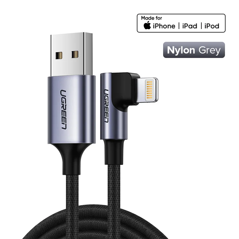 90 Degree Grey Ugreen 2.4a Lightning MFi USB кабель для iPhone 7 6 5 быстро Зарядное устройство USB кабель для iphone 8X5 5S iPad Ipod зарядки шнур - Цвет: 90 Degree Grey