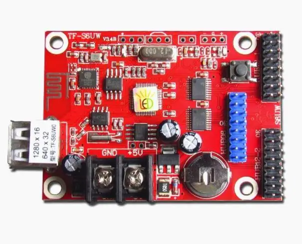 

TF-S6UW0 wifi LED controller card comes with 1*HUB08 & 2*HUB12 USB+WIFI supports Single & Dual color LED Module P10 P4.75 P7.62