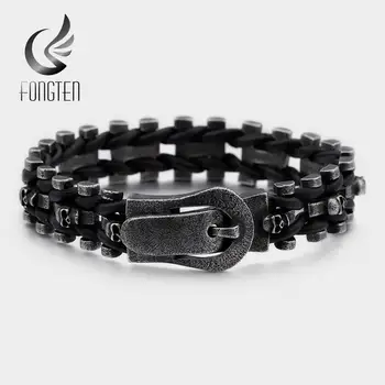 

Fongten Stainless Steel Leather Bracelet Bff Mens Fashion Wrist Band Men Accessoires Jewelry
