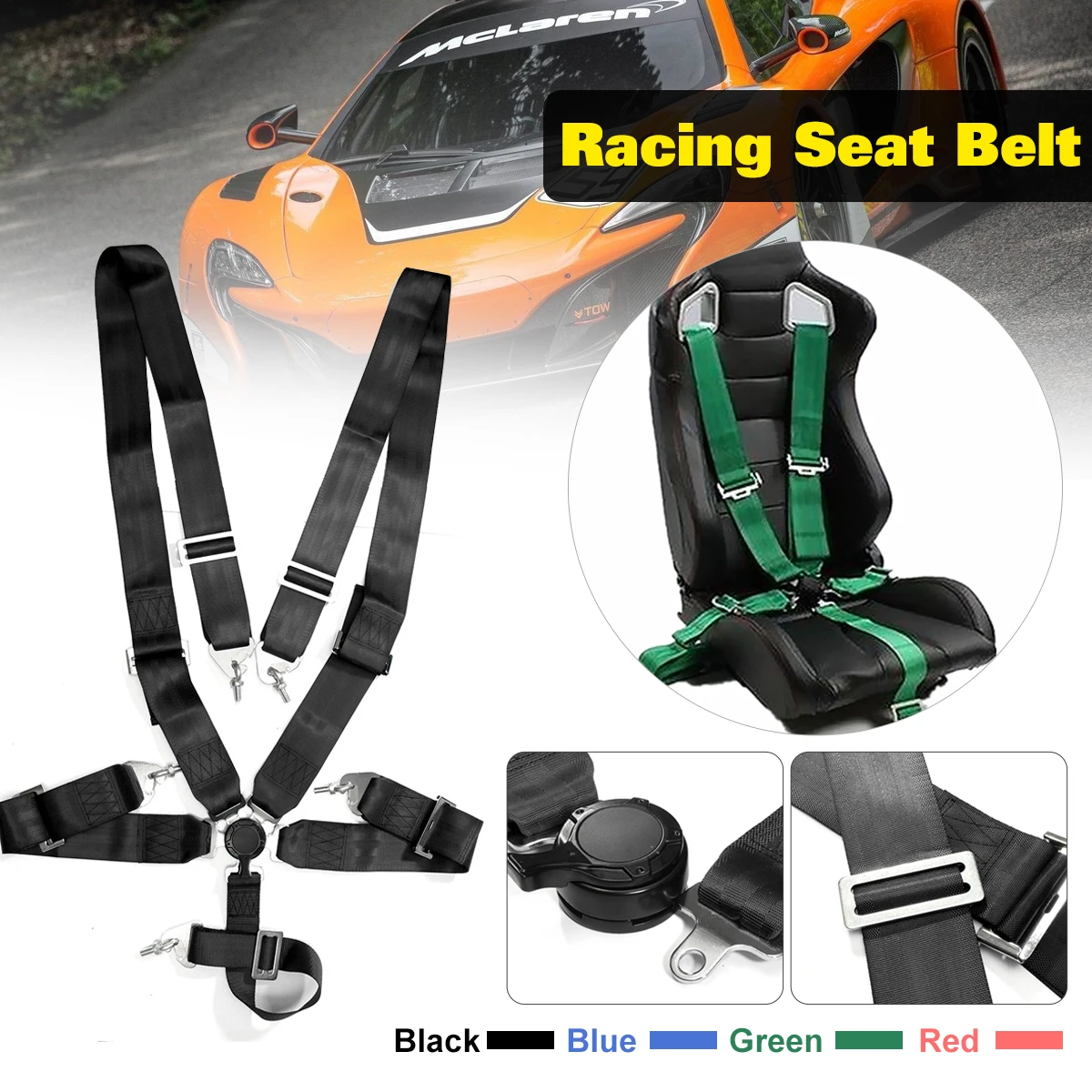 Universal 4 Point JDM Car Auto Racing Sport Seat Belt Safety Harness Strap Black