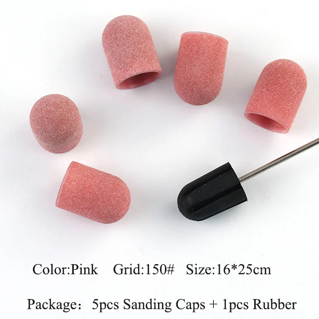 ERUIKA, 5 шт блок шлифовальных колпачков, электрическая дрель для ногтей, резиновая оправка, рукоятка, заусенцы, фреза для маникюра, педикюра, аксессуары, инструменты - Цвет: Pink-5