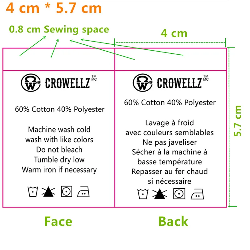 Custom soft satin cloth washing labels White printed care label 4 cm* 5