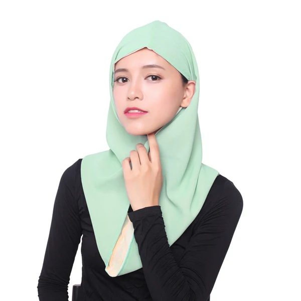 Смешанные Оптовые Для женщин шарф шляпа Кепки два лица кость Бонне ниндзя сетки Исламская шеи крышка мусульманский хиджаб 12 Цветов - Цвет: light-green