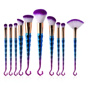 

10PCS Make Brushes Set Colorful Pro Eye Shadow Blush Powder Brushes Cosmetic Brushes With Hook End Soft Nylon Hair Drill Hook