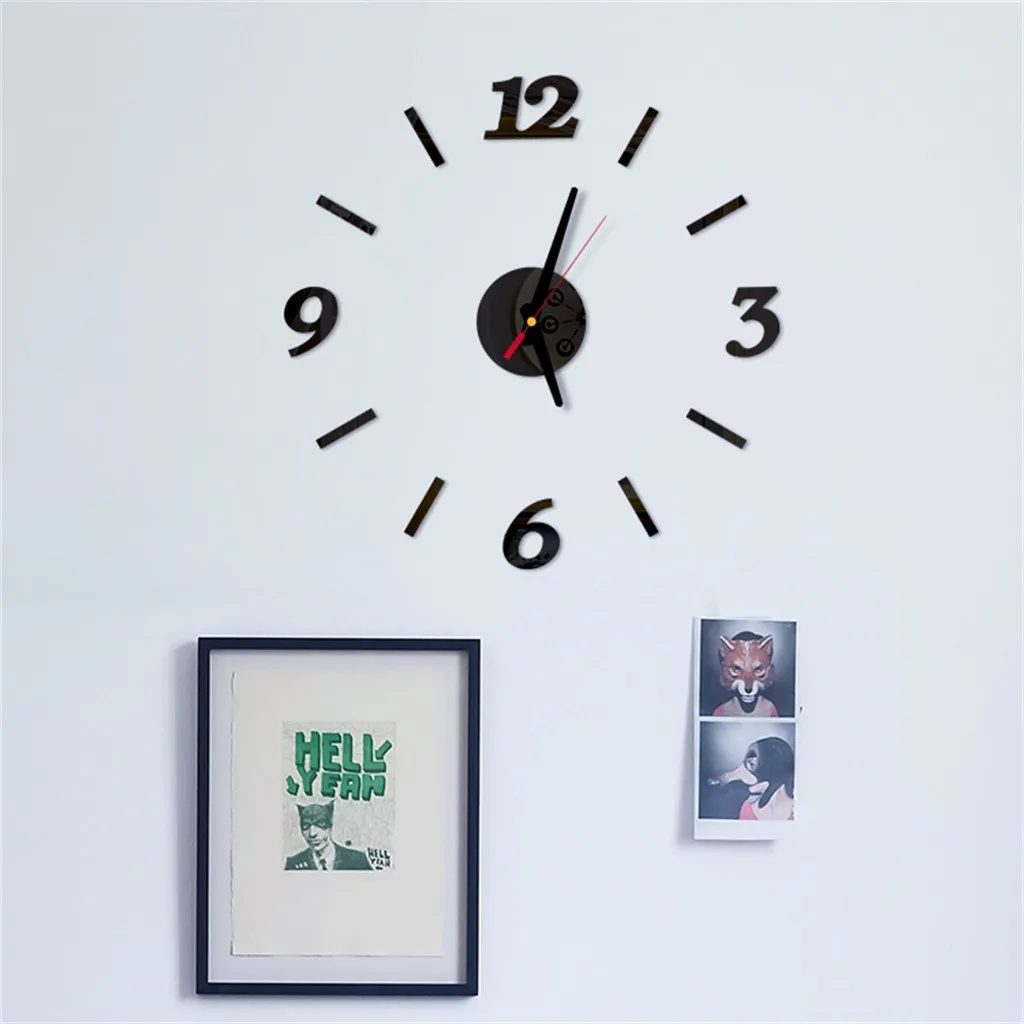 DIY часы настенные наклейки 3D большое зеркало наклейка на стену в форме часов украшение дома современный дизайн настенные часы Наклейка на стену reloj de pared