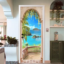 Photo Wallpaper 3D Roman Column Seaside Landscape Mural Wall Door Sticker Living Room Home Decor Creative DIY PVC Wall Paper 3 D