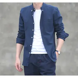 Повседневное Корейская рубашка с длинным рукавом для мужчин Slim Fit модная одежда хлопок белая рубашка летние Overhemd одежда 50CS050